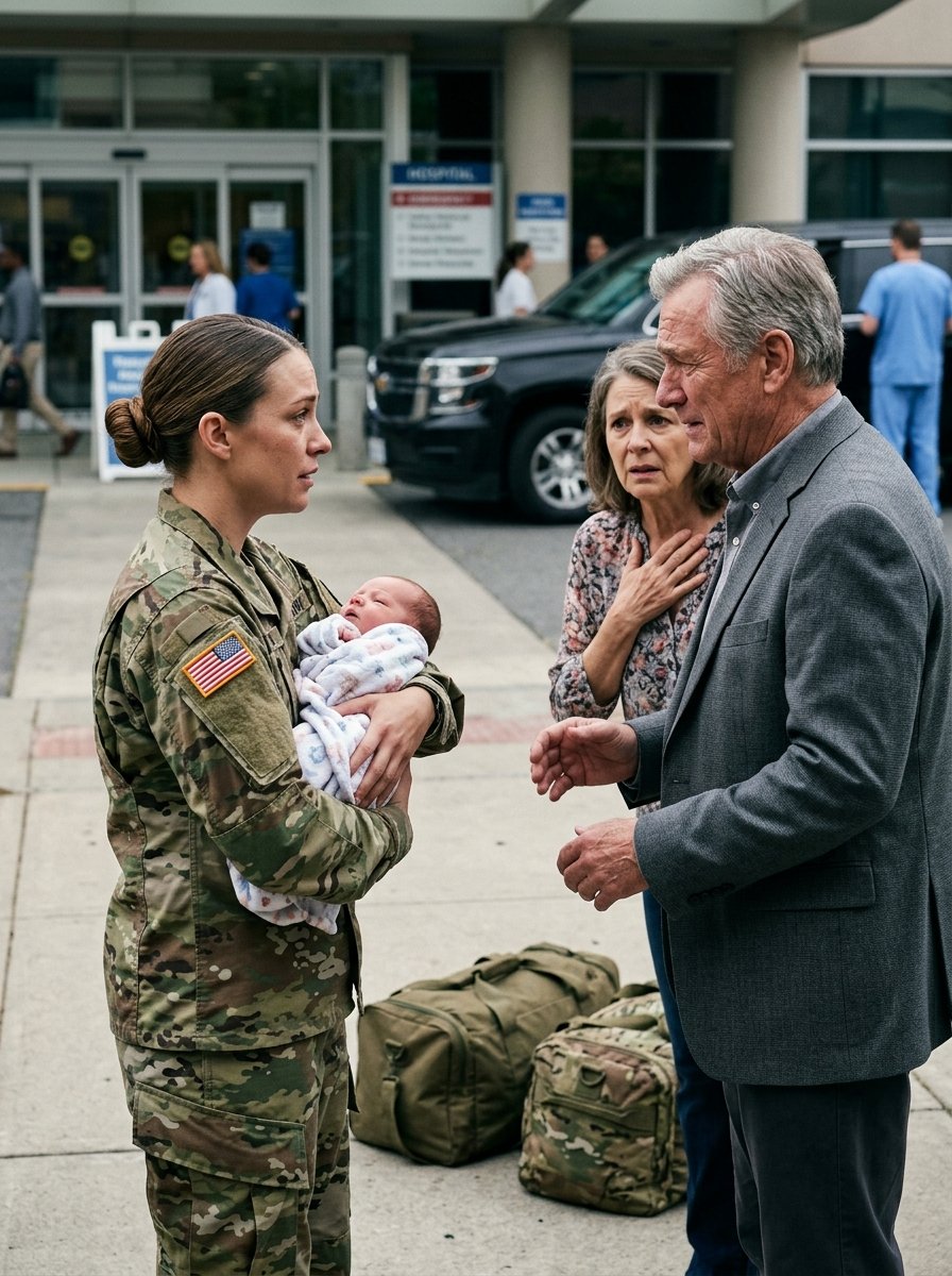 My husband d.ied in combat; 3 days later, I gave birth to our baby alone; outside the hospital, my dad dumped my bags and barked: “Take the baby and leave. You’re not coming home.”